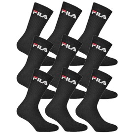 Fila 9 Pairs of Socks Terry Cloth Tennis Socks with Logo Waistband Unisex (3 x Pack of 3), black
