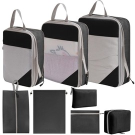 HPAMR Compression Packing Cubes for Travel Large, Lightweight Travel Essentials, Luggage Organizer Bags, 8 Luggage Storage Set, Mesh Travel Packing Cubes, Expandable Storage Bags