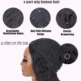 V Part Wig Human Hair Body Wave Upgrade Glueless Wigs Human Hair U part Half Wigs With Clip in Vpart Human Hair Wig Beginner Friendly Real Hair wigs for Women Nutural Middle Part 180% Density 14inch