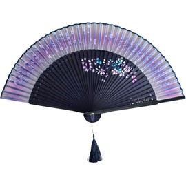 GFM® Bamboo and Silk Handheld Folding Chinese Hand Fan Fans for Summer Weddings Festival Hot Flash (FLSLK-E) (F19-Butterflies-Dark Blue) (FLSLK-F19-GHNL)