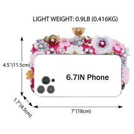 Milisente Flower Clutch Bags for Women Elegant Floral Crystal Evening Bag Beaded Clutch Purses with Diamond Closure(Hot Pink)