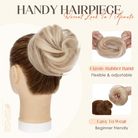 Hairro Human Hair Messy Bun Hair Piece For Women Real Hair Scrunchies Messy Bun Extension Remy Updo Wrap On Bun Accessories Rubber Band Chignon Ballet Hair Bun 25g #12P613 Golden Brown&Bleach Blonde