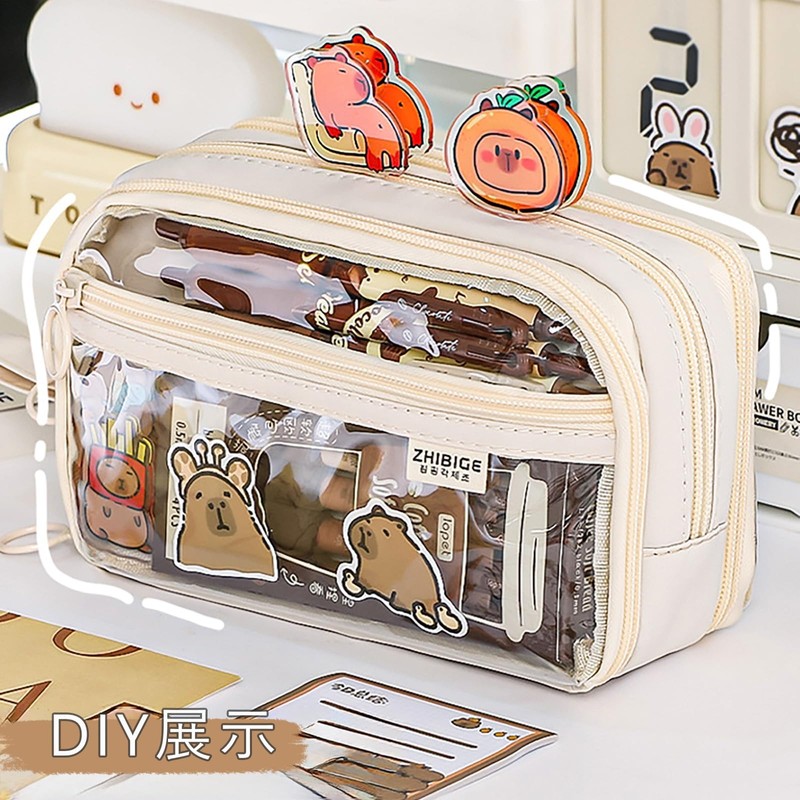 Pencil Case, Transparent, Double-Sided Open Pencil Case, Large Capacity, Stylish,
