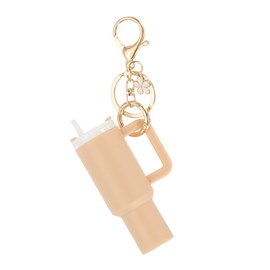 PATIKIL Mini Tumbler Keychain, 1Pcs Mini Cup Keychain Lip Balm Holder Cute Charm Key Chain for Backpack Charm Women Purse Handbags, Khaki Flower