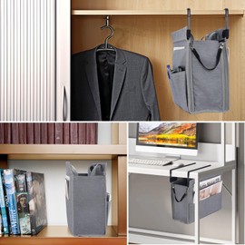 MASTLU Hanging Organiser, Office Organiser, Under Desk, Hanging Bag, Storage Bag, Bed Bag, for Storing Files and Computers, Removable Handle, for Home, School, Office (Grey)