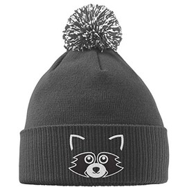 Hippowarehouse Cute Raccoon Face Embroidered Beanie Hat with Bobble Grey