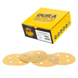 Dura-Gold Premium 5" Gold Sanding Discs - 1000 Grit (Box of 50) - 5 Hole Pattern Dustless Hook & Loop Backing Sandpaper for DA Sanders, Aluminum Oxide Abrasive - Sand Automotive Paint Woodworking Wood