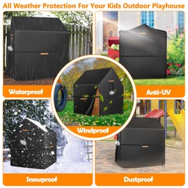 Playhouse Cover for Outdoor Waterproof,GRABADO 420D Heavy Duty Playhouse for Kids Cover,Universal Toddler Backyard Play House Cover,Easier to cover by Side Zipper,4 Reflective Strips&Windproof Buckle