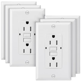 Bates- Self-Test GFCI Outlet 15 amp, 6 Pack, GFI Electrical Outlet 15 Amp White with LED Indicator and Wall Plate, UV-Resistant, UL Listed