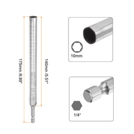 sourcing map Hollow Socket, 10mm x 140mm Deep Well Power Nut Driver 1/4" Quick-Change Hex Shank for Used with Impact Drivers