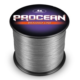 Procean Línea de pesca trenzada 100% polietileno, 4 y 8 hebras, líneas trenzadas sensibles de 6 a 300 libras, súper rendimiento y eficiente y rentable (gris, 40 libras (18.1 kg) 0.32 mm-328 yardas)