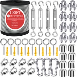 GZFTMKOBNS Wire Rope,1/8"Steel Cable,100FT Stainless Steel Cable,M5 Turnbuckle for Cable Wire, 1/8" Wire Rope Kit,Garden Wire,1/8" Aircraft Cable,Hanging Wire,Picture Wire