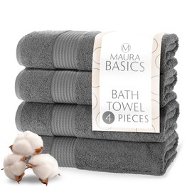 MAURA Basics Performance Bath Towels 100% Turkish Cotton with Hook Loops. Extra Large Luxury Absorbent Plush Towel Sets for Bathroom, Daily Use American Standard Size 27”x54”, Space Gray