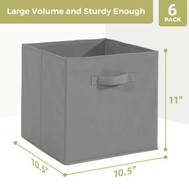 STORAGEIDEAS Storage Cubes, 11 Inch Cube Storage Bins, Set of 6, Fabric Foldable Storage Bins With Handles, Closet Storage Organizer Bins, Cubby Clothing Storage Baskets for Shelves, Gray