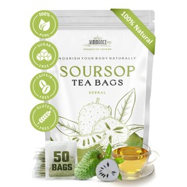 VIMMANCE Soursop Leaves Tea Bags, Graviola, Hoja de Guanabana Tea, Vietnamese Soursap Tea, 100% Natural, Gluten Free, Caffein Free, Sugar Free, Balanced Taste (50 Tea Bags)