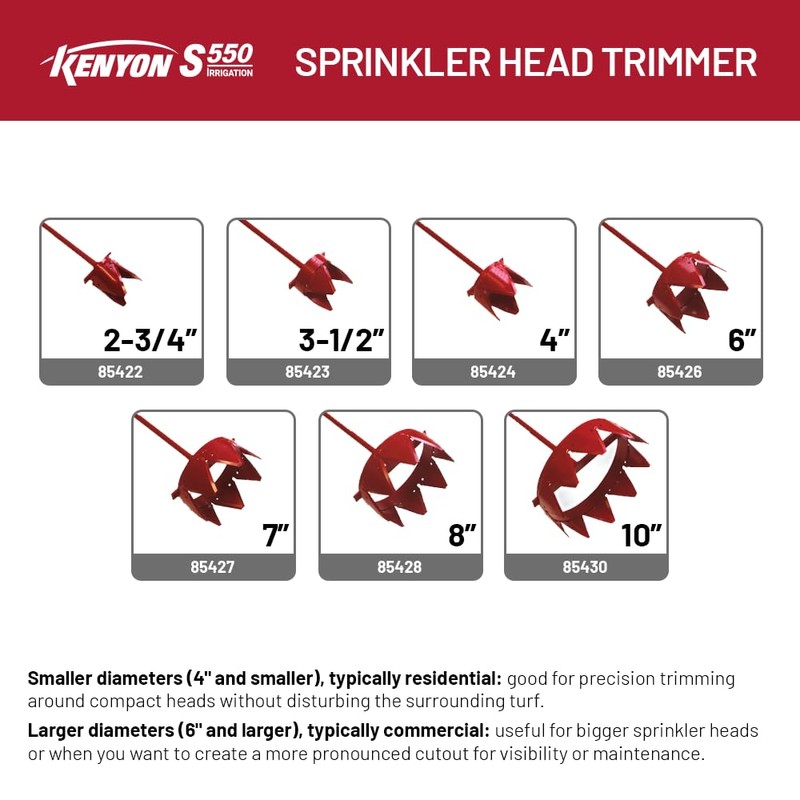 Kenyon 4" Diameter Sprinkler Head Trimmer, 5/8" Steel Rod Shaft,