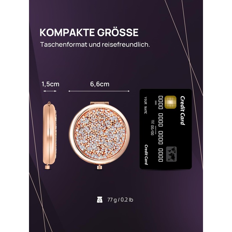 OMIRO Taschenspiegel mit Vergrößerung 1X/10X, Handspiegel Klein (Roségold)