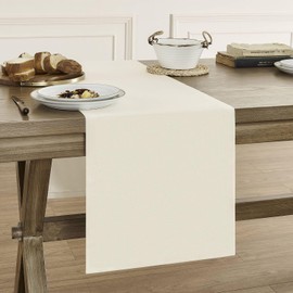 ZeeMart Basic Linen Style Table Runner, 14 x 90 Inch Off White, Rustic Farmhouse Creamy White Table Runners 90 Inches Long, Everyday Polyester Table Runner - Machine Washable & Easy Care