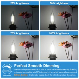 Dimmable E12 Candelabra LED Light Bulbs 60 Watt Incandescent Equivalent, 5000K Daylight White, Clear LED Chandelier Light Bulbs 6W, 600lm, CA11 Vintage Ceiling Fan Light Bulbs with Flame Tip, 6-Pack