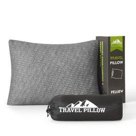 PEUJEW Small Shredded Memory Foam Pillow, Camping Pillow Travel Pillow - Compressible Medium Firm, Breathable Cover, Ideal Backpacking Hiking, Airplane and Car
