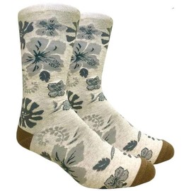 Aloha Hawaiian Floral Hibiscus Pattern Cotton Socks (Beige) Shoe Sizes 8-12