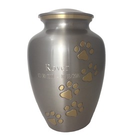 Pawsitive Reflection Custom Pet Urn by Beautiful Life Urns - Engravable Pet Cremation Urn, Pewter/Gold (Medium)