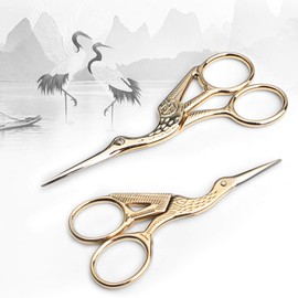 Asdirne Embroidery Scissors, Set of 2, Small Crane Sewing Scissors, Stainless Steel, Vintage Style, Suitable for Embroidery, Needlework, Sewing, DIY Crafts and Daily Use (Gold, 3.6inch+4.5inch)