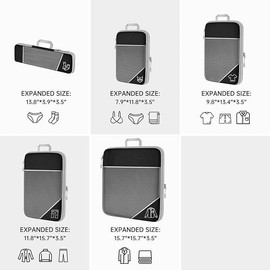 Compression Packing Cubes 5 Set Travel Packing Organizers for Carry on Luggage, Multi-Functional Clothing Sorting Packages,Travel Packing Pouches Black