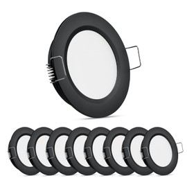 Obeaming Set of 8 LED Recessed Spotlights, 12 V LED Spotlight for Motorhome, Boat, Camper, Caravan, Van, 12 V Recessed Spotlights, DIA 70 mm, CRI93 Aluminium (Black, 5000 K)