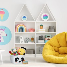 Relaxdays Children's Storage Basket, Panda Motif, Foldable, H x W x D: 24 x 27 x 18 cm, Toy Basket, White/Black