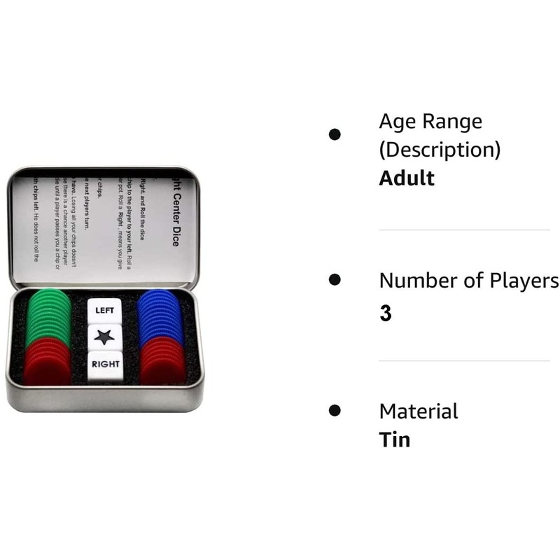 Befantasway Right Left Center Dice Game Set with 3 Dices&