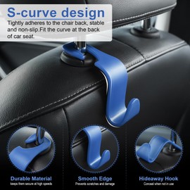 LivTee Car Seat Headrest Hook, Car Headrest Hidden Hook, 4 Pack Universal Auto Car Back Seat Hook Organizer for Purse Coat, Car Interior Accessories (Blue)