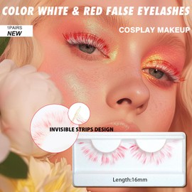 BERSHNOR White Red Lashes Color White & Red False Eyelashes for Cosplay Makeup Natural Looking