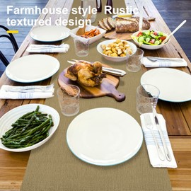 Rinpon Waterproof Wipeable Table Runner, Thick Farmhouse Table Runner, Dresser Runner, Rustic Table Runner for Kitchen Dining Room, Bedroom, Living Room, Indoor and Outdoor (72'', Camel Brown)