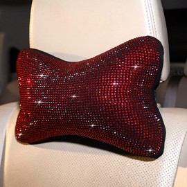 Carwales 2 Pack Women Neck Pillow for Car Seat Driving Girl Burgundy Red, Auto Seat Headrest Cushion Driver Head Relax Neck Support Crystal Rhinestone Diamond Bling Christmas Car Accessories