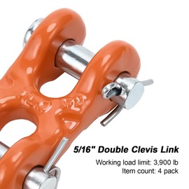 Leero 4 Pack 5/16" Double Clevis Link, G70 Chain Repair Links with 3,900 LBS Working Load Limit, Twin Clevis Link for Trucks, Trailers, Warehouses and Seaports