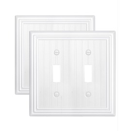 ZILLSEA 2-Pack Double Toggle Switch Wall Plates, Pure White Classic Beadboard Light Switch Covers, Decorative Switch Plates, Durable Metal Switch Plate Covers, 4.96''*4.88'', Midsize