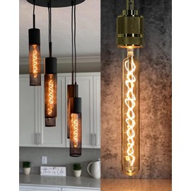 Leools Vintage LED Spiral Filament Bulb T10, 11.8inch Long Tubular Dimmable Edison Light Bulbs,E26 Base,Amber Glass,Warm White,2200K, (60W Equivalent), Pack of 4