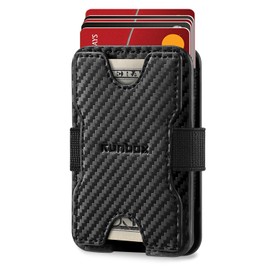 RUNBOX Card Holder Leather Wallet for Men, Holds 15+ Cards Plus Cash, RFID Blocking Mens Wallet with Stretchable Cash Band, Massive Capacity Wallet for Front Pocket, Perfect Gifts for Men