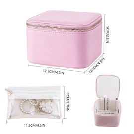 PIGIAOKA Travel Jewelry Box Organizer Small Jewelry Case with 6 Jewelry Pouch Bags, Portable Travel Jewelry Organizer Mini Jewelry Storage, Leather Necklace Case Idea Gift for Women (Pink)