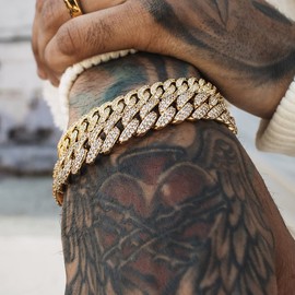 Thunaraz 12mm Hip Hop Bracelet Cool Style Gold Plated Iced Out CZ Chain Diamond Miami Cuban Link Chain Bracelet for Men Women 7 Inch Gold