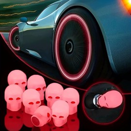 4Pcs Glow in Dark Tire Valve Stem Caps, Pink Skull Design, High Visibility, Stylish Designed Car Caps