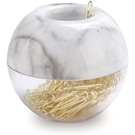 Roundsky Gold Office Clips in Elegant Magnetic Marble Clip Holder, 28 mm, 100 Clips