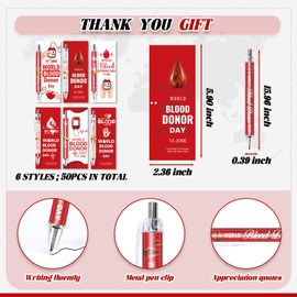 Ouvibor 50 Sets World Blood Donor Day Favors Gifts Includes 50 Blood Donor Day Ballpoint Pens and 50 Bookmarks for Blood Donor Awareness Day Party Favors Supplies
