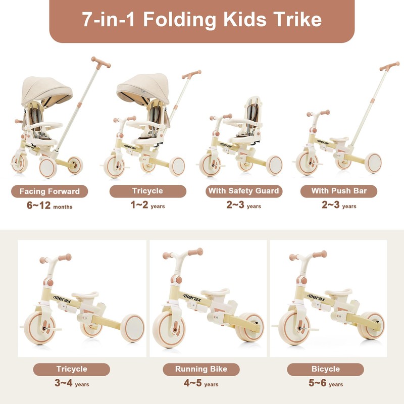 7 in 1 Baby Tricycle Stroller for Toddlers Ages 1Y-6Y