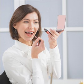 dcdcee Espejo de bolsillo, pequeño espejo de viaje con ampliación, espejo cosmético portátil de doble cara para uso diario (rosa)