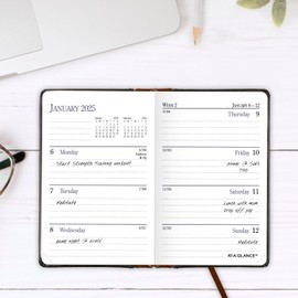 AT-A-GLANCE 2025 Fine Diary, Weekly & Monthly Diary, 2-3/4" x 4-1/4", Pocket Size, Black Brown (74010525)