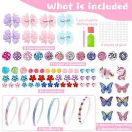 Headband Making Kit for Girls,Girls Gifts 8-12 Years Old,Diamond Painting for Kids,Arts & DIY Crafts for Kids 6-8,Butterflies Unicorn Hair Accessories Set for Girls,Christmas Birthday Gifts for Girls