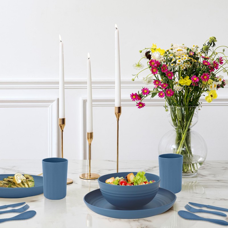 28-Piece Wheat Straw Dinnerware Sets, Microwave & Dishwasher Safe Unbreakable