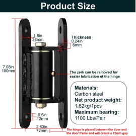 Heavy Duty Gate Hinges ，7in Can Be Bolted or Welded On Heavy Duty Large Wood or Metal Gates, 1100 lbs Max Load,Built-in Roller Bearing Hinges Opened 90° Inward or Outward,2pack